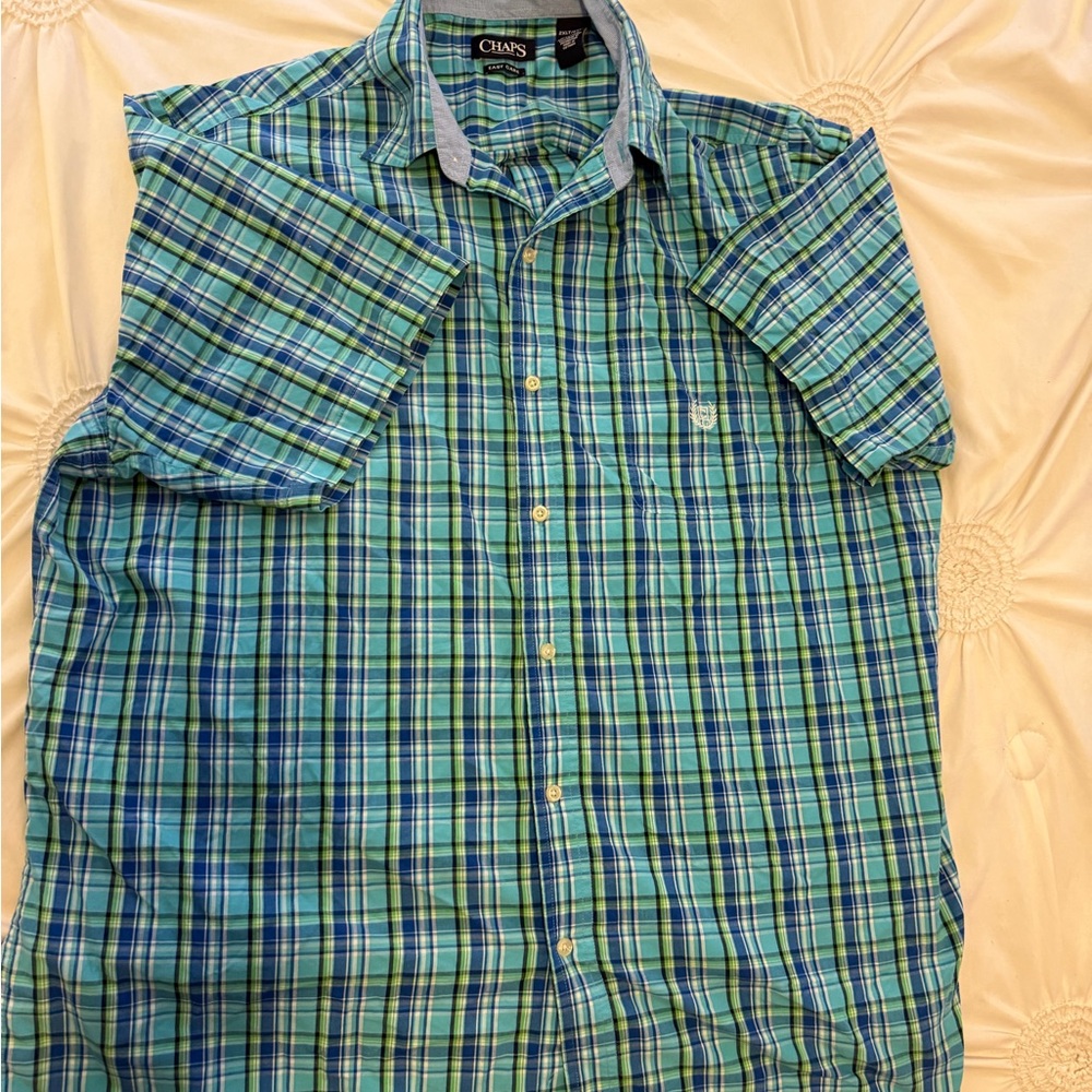 Chaps Men's Plaid Shirt in Green and Blue